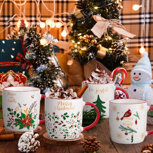 Merry Christmas Christmas Mug Set of 4 - 11 Oz Ceramic Tree Mugs Gift Set (Merry Xmas Gifts Ornaments)