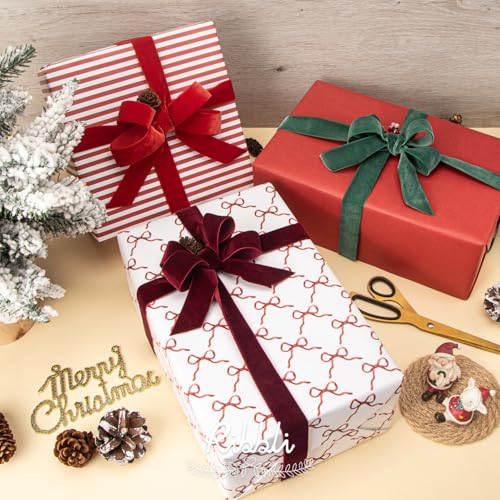 Ribbli Christmas Wrapping Paper 6 Rolls Vintage Matte Gift Wrap with Gingerbread Men, Bows, Red & Green Stripes – 30" x 10 ft (Pack of 1: White/Red/Green)
