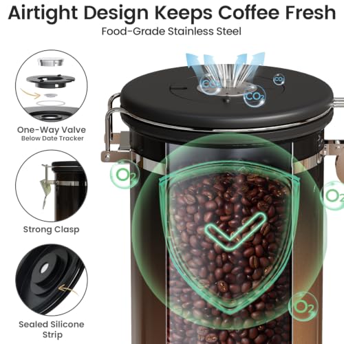 Veken Coffee Canister with Window - Gradient Copper, 22 oz Airtight Stainless Steel Container