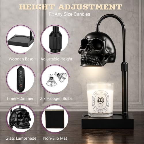 TOACSUCP Skull Candle Warmer Lamp Black Gothic Skeleton with Timer & Dimmer