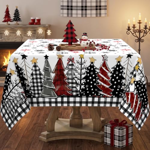 ZORKET White Square Christmas Tablecloth 60x60 Inch, Waterproof & Machine Washable Holiday Decor