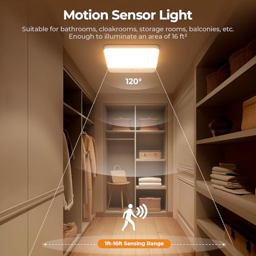 Wireless Motion Sensor Ceiling Light 2 Pack - Battery Operated, Adjustable Brightness & Color Temperature, No Wiring Needed