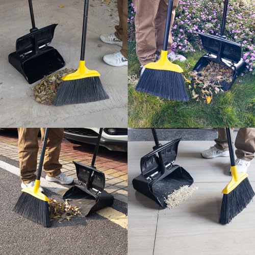 KeFanta Yellow Heavy Duty Broom and Dustpan Set for Commercial Indoor & Outdoor Use