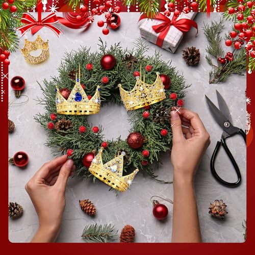 8pcs Gold Crown Christmas Ornaments Set - Metal Crystal Holiday Decorations