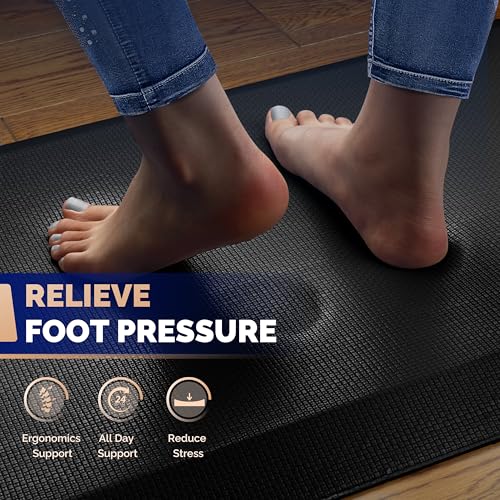 Extra Thick Anti-Fatigue Mat for Standing Desk & Kitchen Floor - Black, 24"L x 17"W x 0.9" Thick