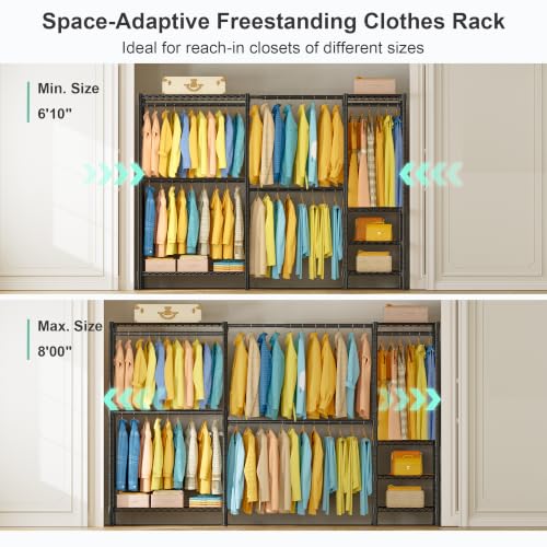 Black SEMHOR E01 Heavy Duty Expandable Clothes Rack, Freestanding Wardrobe System