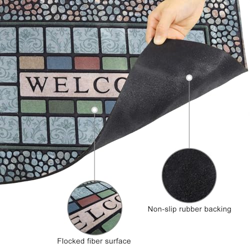 Heavy Duty Outdoor Door Mat - 24 x 36 Inch Non Slip Rubber Entry Rug in Blue Variation