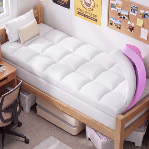 SINWEEK Dual Layer Twin XL Mattress Topper White - 4 Inch Dorm Bed Pad