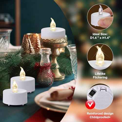 12pack Remote Control LED Tea Lights Battery Operated Flameless Candles Realistic and Bright Flickering Long Lasting 400 Hours Electric Candles for Christmas Home Party Wedding Decor (White)