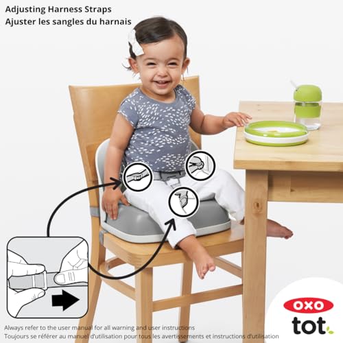 OXO Tot Perch Toddler Booster Seat Gray for Kitchen Chair, Removable Straps
