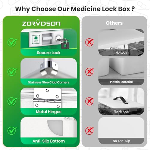 ZORVIDSON Small Aluminum Child-Safe Lock Box 10x6.9x6.9in with Keys - Travel Safe