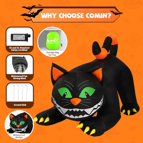 Black Cat Halloween Inflatable with Moving Head & LED Lights Outdoor Decor - 6 FT