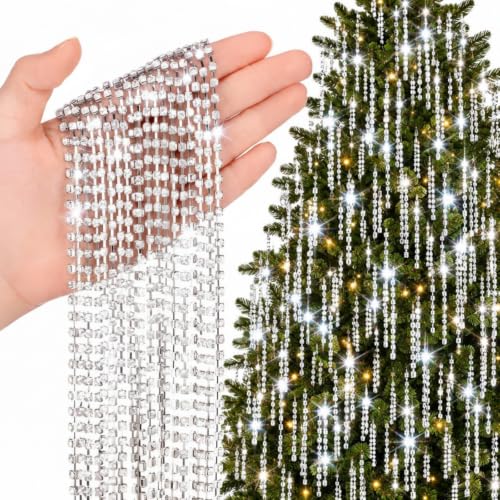 Junkin Silver 100 pcs 12.6" Crystal Christmas Ornament Strands for Tree Decor