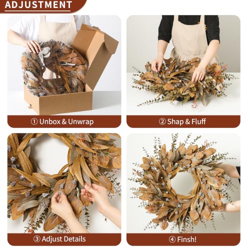 Large Fall Wreath with Eucalyptus & Berries for Front Door Outdoor Decor - 26 Inch