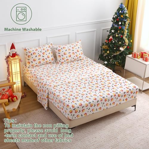 Softan Christmas Bell Twin Fleece Sheets Set - Cozy Flannel-Like Holiday Bedding