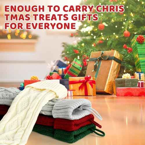 Personalized Stockings Christma, Christmas Stockings, 18 Inches Large Knitted Xmas Stocking for Holiday and Family Stocking for Fireplace Christmas Holiday Party Decoration (White)