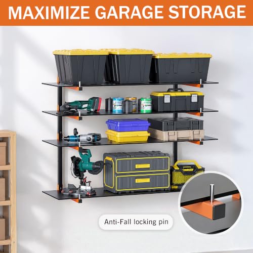 Wall Mount Lumber Storage Rack Set - Foldable 8-Tier Wood Organizer, 4 Pack