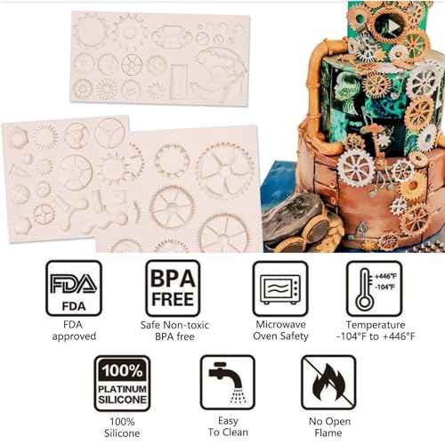 Cogs Wheel Silicone Molds, 3 Packs Steampunk Gears Clay Molds for Chocolate Baby Birthday Cake Gadget Decoration Cupcake Toppers Polymer Clay Crafts Resin