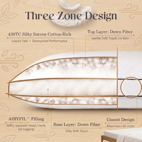 Mosluna White King Size Goose Feather Down Pillow Set of 2 Luxury Hotel Collection