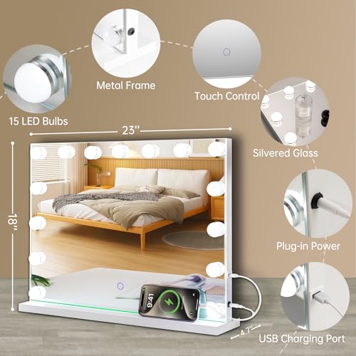 Hollywood Vanity Mirror with Lights, 23"x18" Lighted Makeup 10x