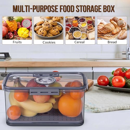 Gifhomfix Large Grey Bread Box with Airtight Seal & Time Recording Dial - Kitchen Counter Storage Container for Homemade Bread, Bagels, Donuts, Cookies