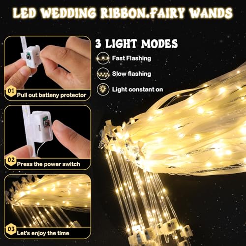 Light Up LED Fairy Wands for Weddings & Parties - Ivory & Warm White, 50 Pcs with 3 Flashing Modes