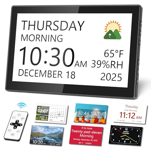 Black Mesqool 10.1-Inch Digital Dementia Clock for Seniors with Calendar & Temp