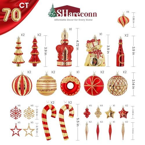 70pcs Christmas Ornament Set - Shatterproof Baubles, Tree Toppers & Decorations