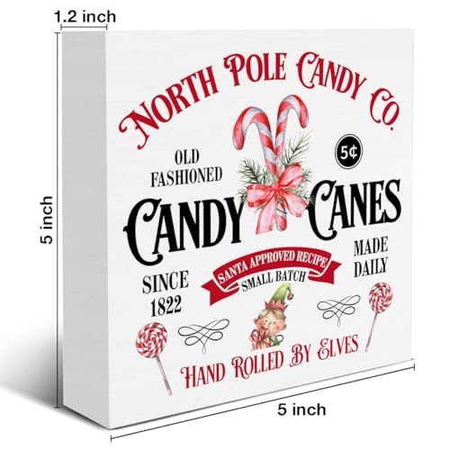 Mukjyuyi Candy Christmas Wooden Sign Farmhouse Holiday Decor 5x5 Inches - Candy 2