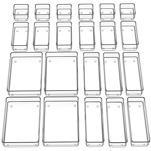 Large Clear Drawer Organizer Set - 22 PCS, 4 Sizes for Kitchen, Bathroom, Office
