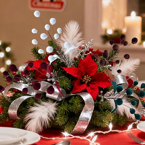 Libeking 5 Pcs Velvet Christmas Tree Picks 21.65” Brown & White Holiday Ornaments