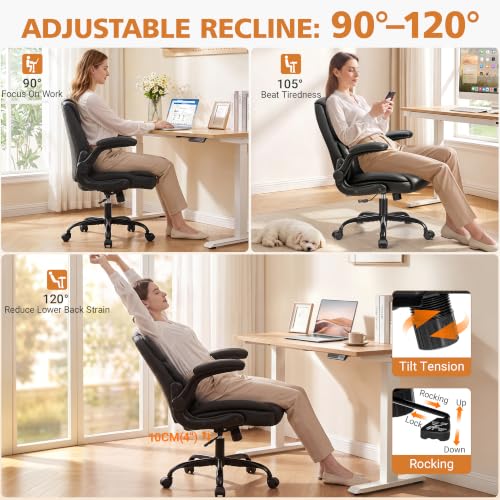 Stella Mia Black PU Leather Executive Office Chair with Flip-Up Armrests