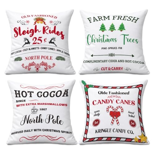 CSHVJ Farmhouse Christmas Pillow Covers 18x18 (Set of 4) – Variation Christmas Decor 02