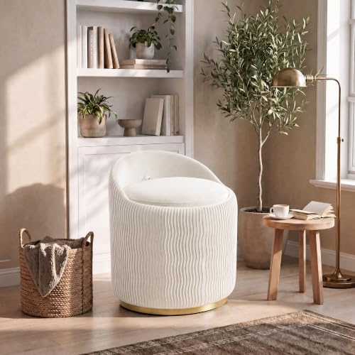 White Velvet Vanity Chair with Storage & 360° Swivel - Set of 1
