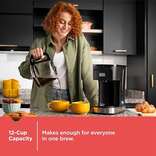BLACK+DECKER 12-Cup Drip Coffee Maker with Vortex Showerhead, Keep Warm, Stainless Steel