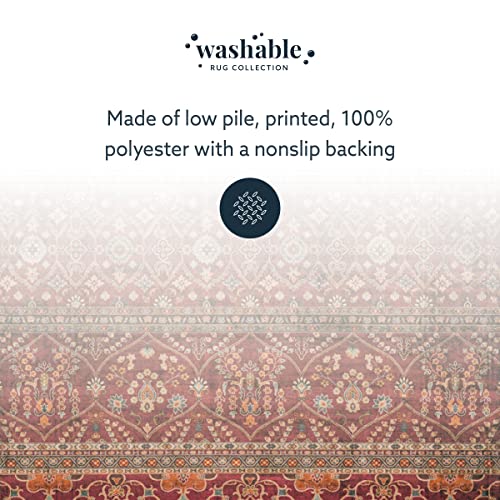 Linon Home Decor Products The Anywhere Washable Rug Yarit Garnet & Ivory 3' X 5' Accent Rug