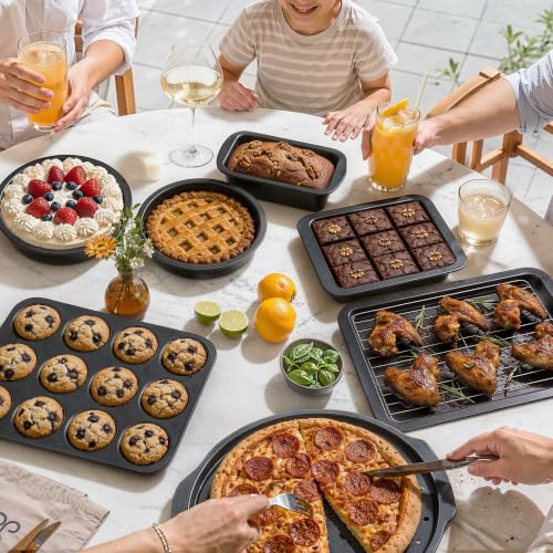 HONGBAKE Dark Gray 12-Piece Bakeware Set with Nonstick Pans & Muffin Liners