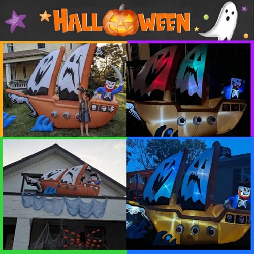 10FT Pirate Ship Inflatable Halloween Decorations with LED & RGB Lights - Outdoor Yard Display - Variation: 10FT Pirate Ship