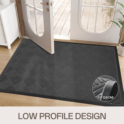 Amyracel 3x6 Foot Heavy Duty Waterproof Front Door Mat - Grey Diamond