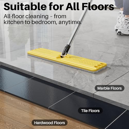 JOYMOOP Industrial Mop and Bucket Set - 17.7-Inch Dust Mop with 3 Reusable Microfiber Pads, 60-Inch Handle, Yellow