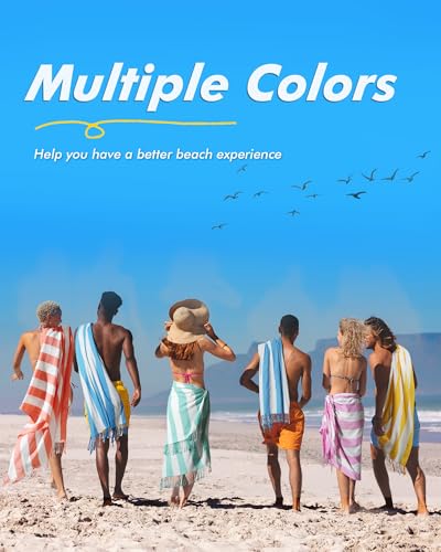 Genovega Oversized Turkish Cotton Beach Towel 74x38 Inches - Colorful Stripe, Quick Dry Sand-Free, Travel & Pool Essentials