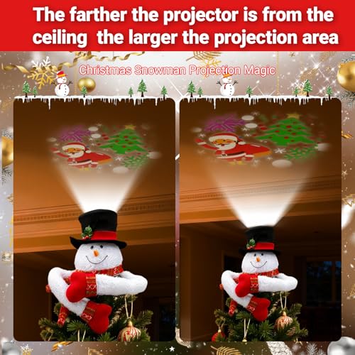 Snowman Christmas Tree Topper with Lights & Snowflake Projection