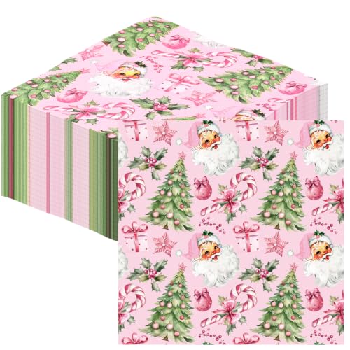 Pink Santa Paper Napkins 80 Sheets Christmas Disposable Party Tableware
