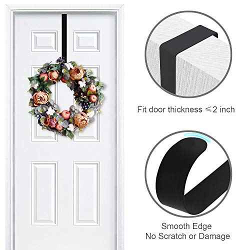 2 Pack 15" Black Wreath Hanger for Front Door, Metal Wreath Hooks Holder Over The Door Wreath Hanger for Hanging Christmas Decorations Xmas Decor
