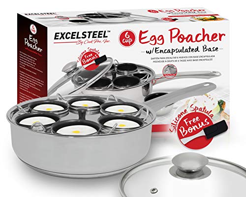 EXCELSTEEL 6-Cup Stainless Steel Egg Poacher with Non-Stick Cups, Induction Compatible