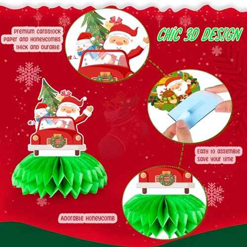 9 Pcs Christmas Honeycomb Centerpieces, Red and Green Honeycomb Centerpieces Santa Claus Snowman Elk Table Center Decorations for Merry Christmas Party Decorations Indoor Outdor