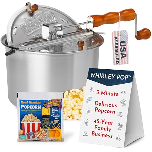Wabash Valley Farms Silver Whirley Pop Popcorn Machine with Metal Gears & Popping Kit