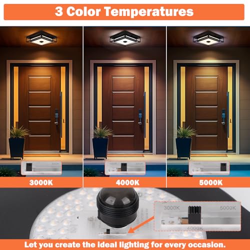 LED Motion Sensor Outdoor Ceiling Light Square Flush Mount 2 Pack - Black 10.5 Inch