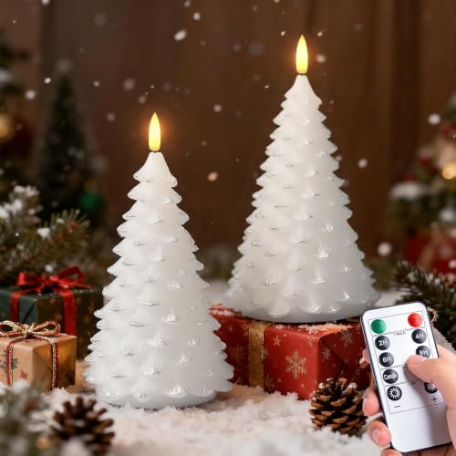 ARIKJ White & Silver Christmas Tree Flameless Candles, Battery Operated Holiday Decor