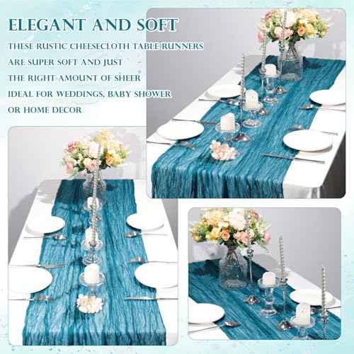 Cheesecloth Table Runner, Boho Rustic Gauze 120 inch 10FT Cheese Cloth Runner for Wedding Party Baby Shower Birthday Home Decor Holiday Decorations (Teal, 10ft x 1 Pack)